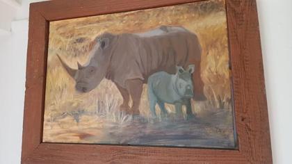 Painting by Vallery Bowyer: rhino and calf